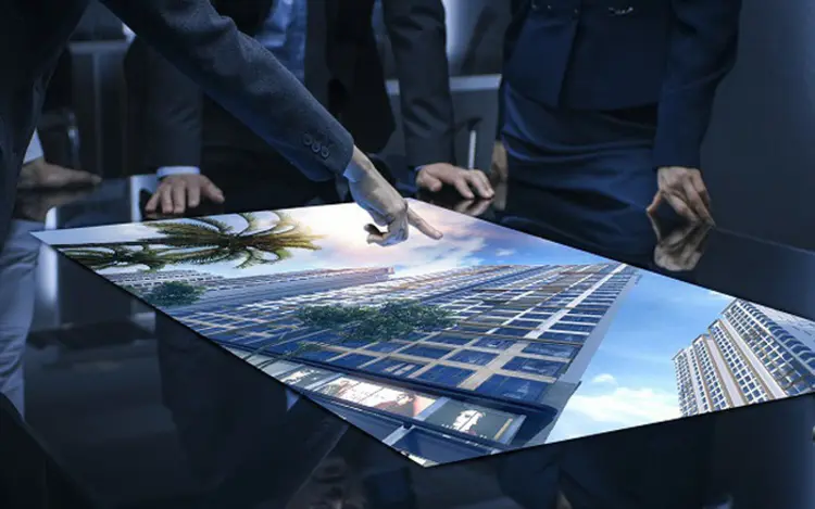 Màn hình tích hợp trong mô hình sa bàn giúp trực quan hóa sản phẩm hoặc dự án một cách sinh động.