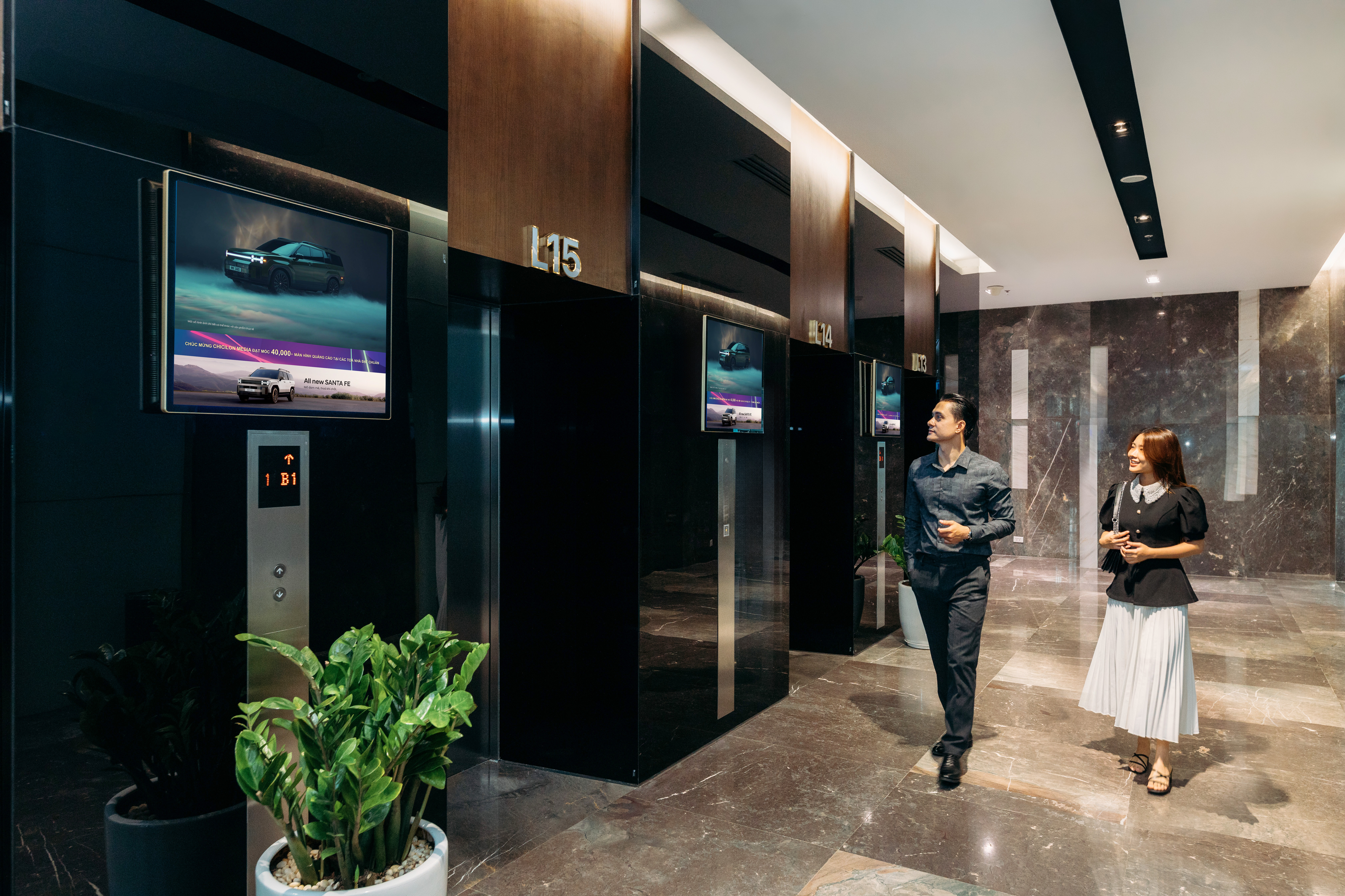 Chicilon Media's advertising screens installed in elevator lobbies