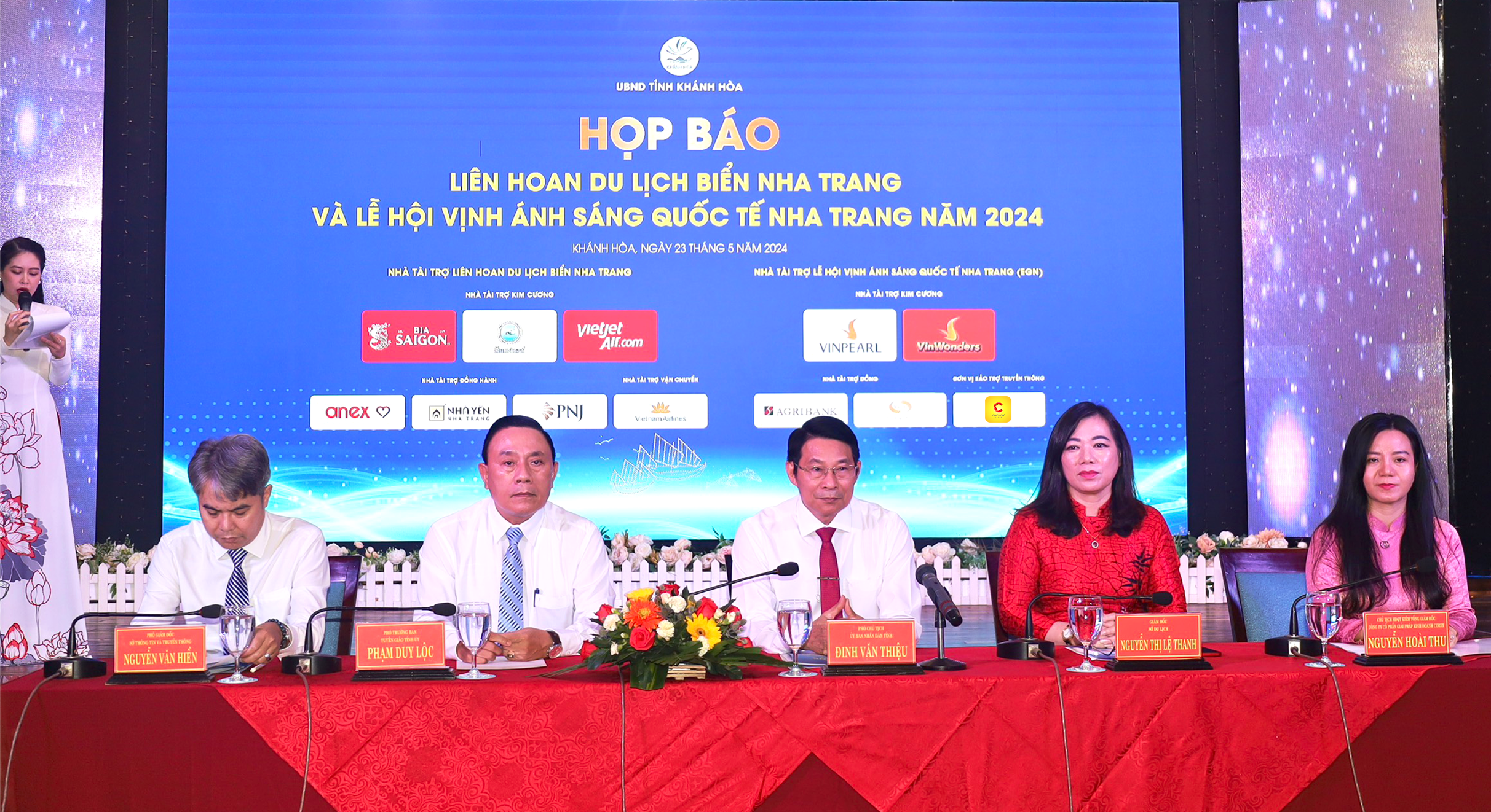Leaders of Khanh Hoa Province attend the press conference introducing Nha Trang International Bay of Light Festival on May 23, 2024