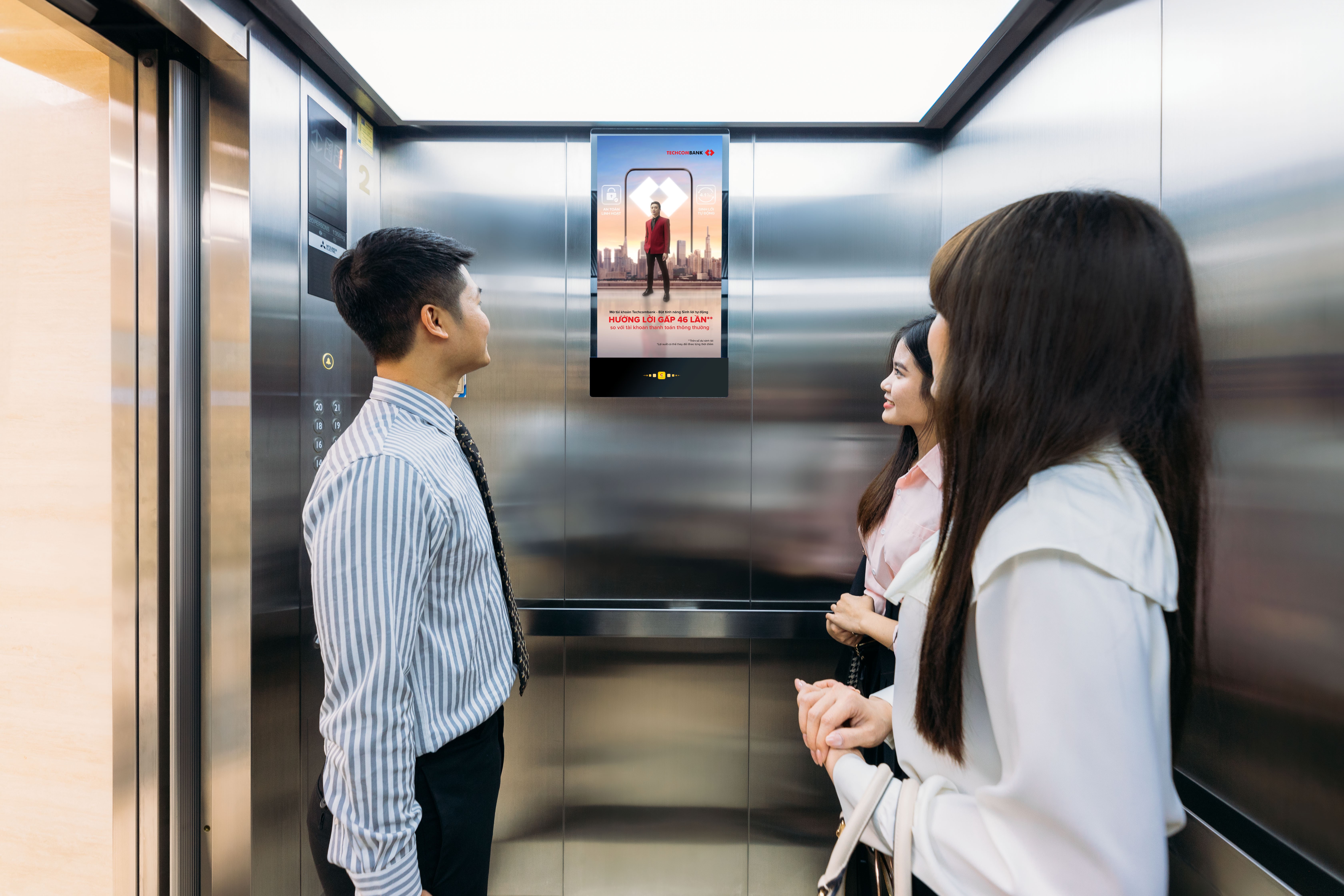 Digital advertising screens installed inside elevators