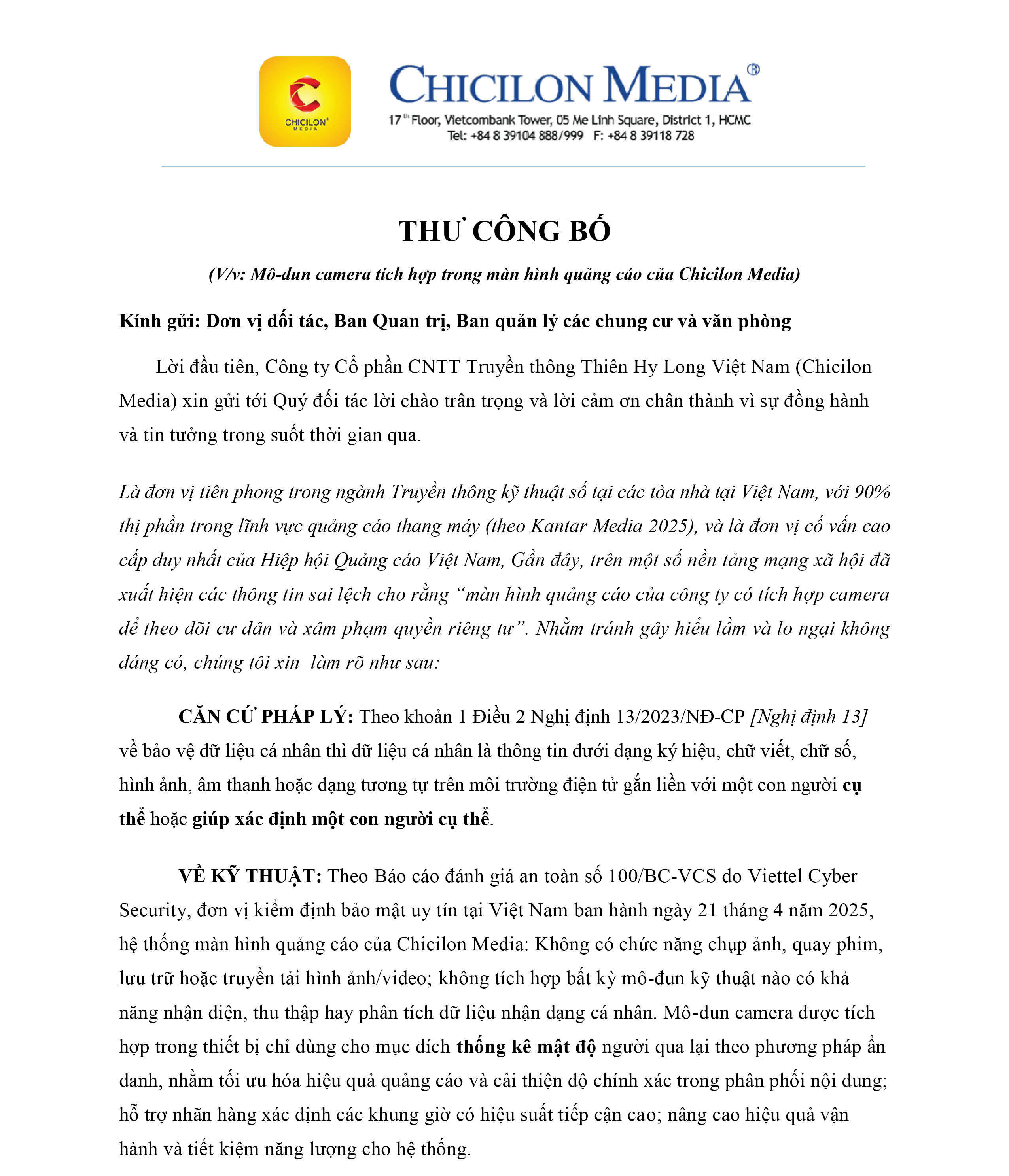 Mô-đun camera tích hợp trong màn hình quảng cáo của Chicilon Media