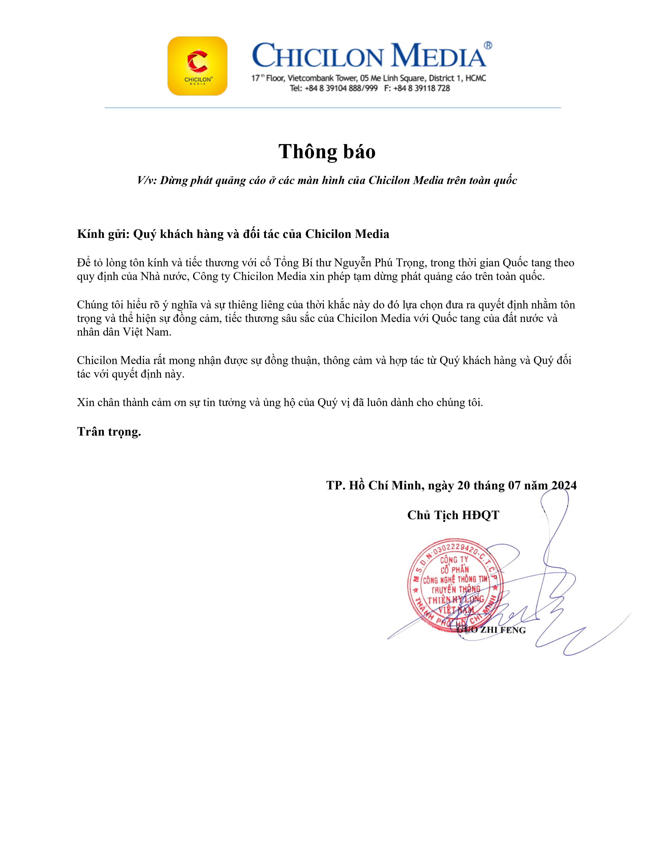 Thông báo tạm dừng phát quảng cáo